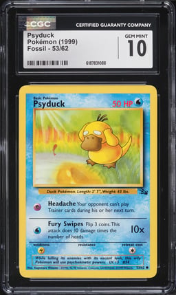 1999 Pokemon Fossil Psyduck #53 CGC 10 GEM MINT