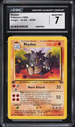 1999 Pokemon Jungle 1st Edition Rhydon #45 CGC 7 NRMT