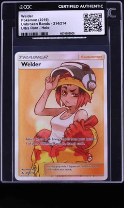 2019 Pokemon Sun & Moon Unbroken Bonds Full Art Welder #214 CGC AUTH