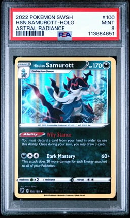 2022 POKEMON SWORD & SHIELD ASTRAL RADIANCE #100 HISUIAN SAMUROTT-HOLO PSA 9