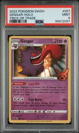 2021 POKEMON SWORD & SHIELD CHILLING REIGN TRICK OR TRADE 2022 GENGAR-HOLO PSA 9