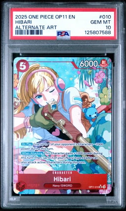 2025 ONE PIECE OP11-A FIST OF DIVINE SPEED 010 HIBARI ALTERNATE ART PSA 10