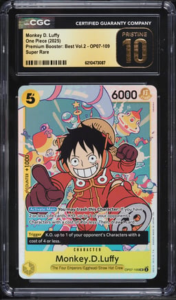 2025 One Piece Premium Booster Best Vol. 2 Super Rare Monkey D. Luffy #OP07-109 CGC 10 PRISTINE