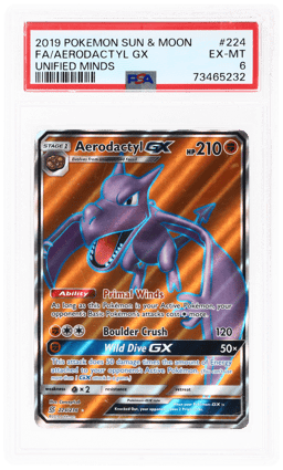 2019 Pokemon Sun and Moon Unified Minds Aerodactyl Gx #224 PSA 6