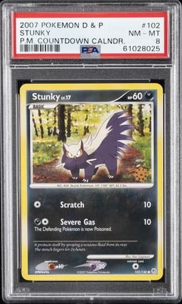 2007 POKEMON DIAMOND & PEARL POKEMON COUNTDOWN CALENDAR #102 STUNKY PSA 8