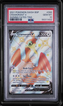2021 POKEMON SWSH BLACK STAR PROMO SHINING FATES TINS #086 CRAMORANT V PSA 10