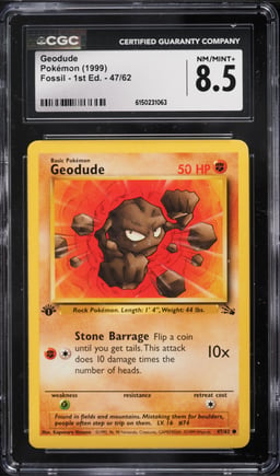 1999 Pokemon Fossil 1st Edition Geodude #47 CGC 8.5 NM-MT+