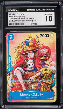 2024 One Piece Promo 2nd Anniversary Participant Alt Art Monkey D. Luffy #P-043 CGC 10 GEM MINT