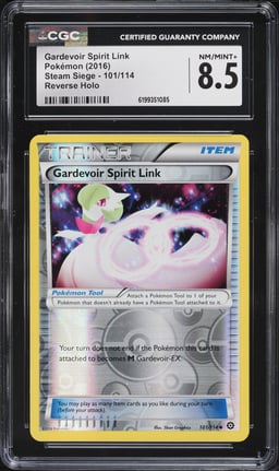 2016 Pokemon Sun & Moon Steam Siege Reverse Holo Gardevoir Spirit Link #101 CGC 8.5 NM-MT+