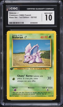 1999 Pokemon French Base Set 1st Edition Nidoran #55 CGC 10 GEM MINT