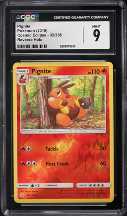 2019 Pokemon Sun & Moon Cosmic Eclipse Reverse Holo Pignite #32 CGC 9 MINT