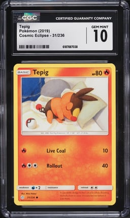 2019 Pokemon Sun & Moon Cosmic Eclipse Tepig #31 CGC 10 GEM MINT