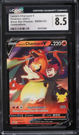 2021 Pokemon Sword & Shield Promo Celebrations Holo Lance's Charizard V #SWSH133 CGC 8.5 NM-MT+
