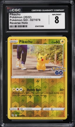 2022 Pokemon Sword & Shield Pokemon GO Reverse Holo Pikachu #27 CGC 8 NM-MT