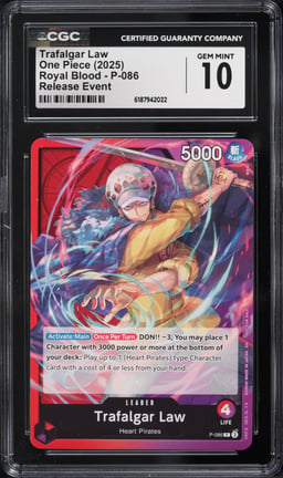 2025 One Piece Royal Blood Release Event Leader Trafalgar Law #P-086 CGC 10 GEM MINT