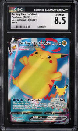 2021 Pokemon Sword & Shield Celebrations Holo Surfing Pikachu VMAX #9 CGC 8.5 NM-MT+