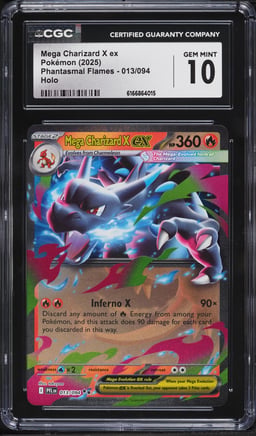 2025 Pokemon Mega Evolution Phantasmal Flames Holo Mega Charizard X ex #13 CGC 10 GEM MINT