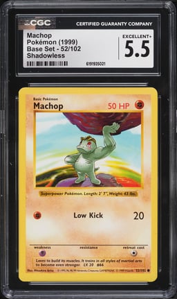 1999 Pokemon Base Set Shadowless Machop #52 CGC 5.5 EX+
