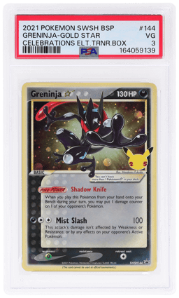 2021 Pokemon Sword and Shield Black Star Celebrations Elite Trainer Box Greninja Gold Star #SWSH144 PSA 3