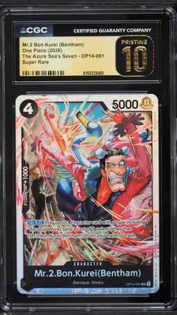 2026 One Piece The Azure Sea's Seven SR Mr.2 Bon Kurei Bentham #OP14-091 CGC 10 PRISTINE