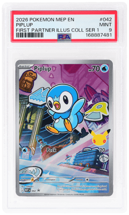 2026 Pokemon Mega Evolution Black Star Promo First Partner Illustration Collection Series 1 Piplup #042 PSA 9