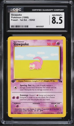1999 Pokemon Fossil 1st Edition Slowpoke #55 CGC 8.5 NM-MT+