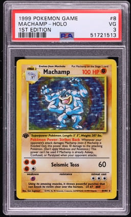 1999 Pokemon Base Set 1st Edition Holo Machamp #8 PSA 3 VG