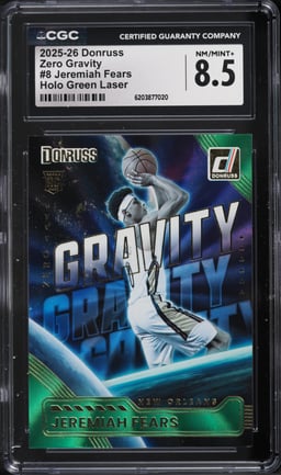 2025 Donruss Zero Gravity Holo Green Laser Jeremiah Fears ROOKIE #8 CGC 8.5 NM-MT+