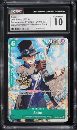 2025 One Piece Tournament Promos 3rd Anniversary 3 Brothers Pack Sabo #OP09-027 CGC 10 GEM MINT