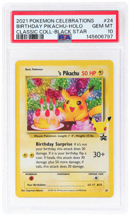 2021 Pokemon Celebrations Black Star Promo Classic Collection Holo Birthday Pikachu #24 PSA 10