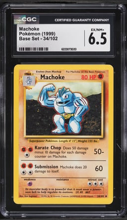 1999 Pokemon Base Set Machoke #34 CGC 6.5 EXMT+