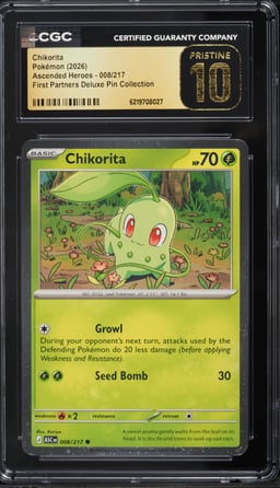 2026 Pokemon Mega Ascended Heroes First Partners Deluxe Pin Holo Chikorita #8 CGC 10 PRISTINE