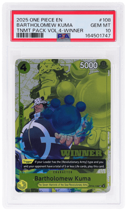 2022 One Piece Promos Tournament Pack Volume 4 Winner Bartholomew Kuma #OP09-108 PSA 10