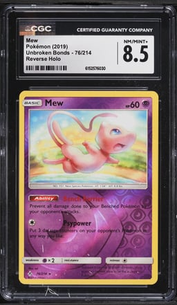 2019 Pokemon Sun & Moon Unbroken Bonds Reverse Holo Mew #76 CGC 8.5 NM-MT+