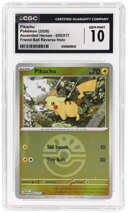 2026 Pokemon Mega Evolution Ascended Heroes Friend Ball Reverse Holo Pikachu #055 CGC 10