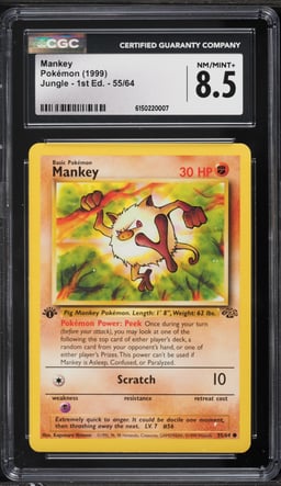 1999 Pokemon Jungle 1st Edition Mankey #55 CGC 8.5 NM-MT+