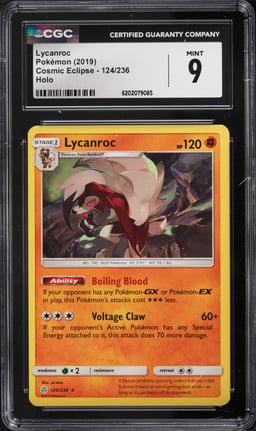 2019 Pokemon Cosmic Eclipse Holo Lycanroc #124 CGC 9 MINT