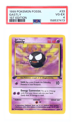 1999 Pokemon Fossil 1st Edition Gastly #33 PSA 4
