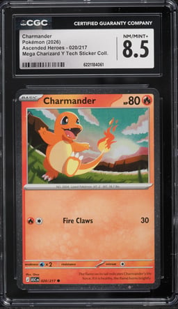 2026 Pokemon Mega Ascended Heroes Mega Charizard Y Tech Sticker Charmander #20 CGC 8.5 NM-MT+