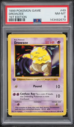 1999 Pokemon Base Set Shadowless 1st Edition Drowzee #49 PSA 8 NM-MT
