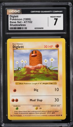 1999 Pokemon Base Set Shadowless Diglett #47 CGC 7 NRMT