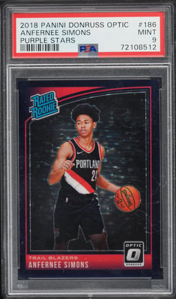 2018 Donruss Optic Purple Stars Anfernee Simons ROOKIE /13 #186 PSA 9 MINT