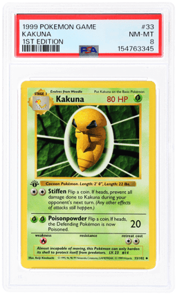 1999 Pokemon Game 1st Edition Kakuna #33 PSA 8