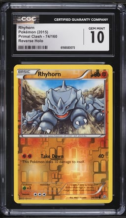 2015 Pokemon Primal Clash Reverse Holo Rhyhorn #74 CGC 10 GEM MINT