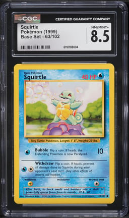 1999 Pokemon Base Set Squirtle #63 CGC 8.5 NM-MT+