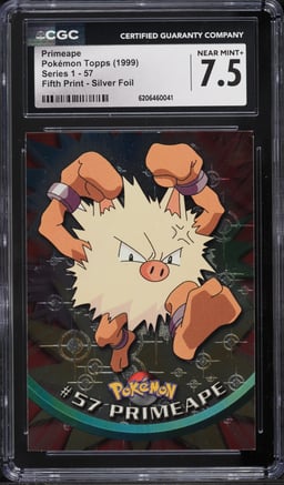 1999 Topps Pokemon Series 1 Fifth Print Silver Foil Primeape #57 CGC 7.5 NRMT+