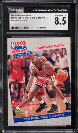 1993 Upper Deck First Round Bulls 3 Hawks 0 Michael Jordan #180 CGC 8.5 NM-MT+