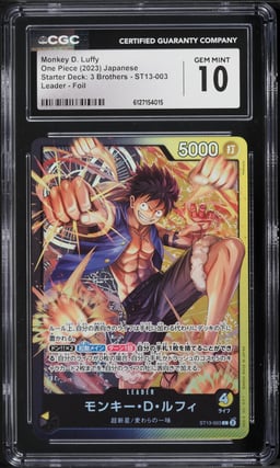 2023 One Piece Japanese 3 Brothers Foil Leader Monkey D. Luffy #ST13-003 CGC 10 GEM MINT