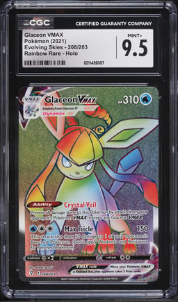 2021 Pokemon Sword & Shield Evolving Skies Rainbow Rare Glaceon VMAX #208 CGC 9.5 MINT+