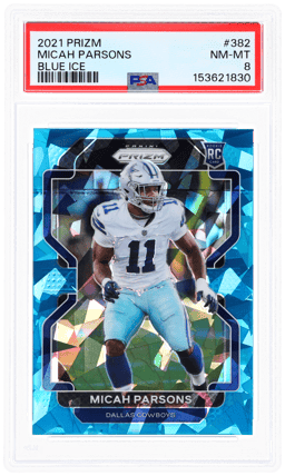 2021 Panini Prizm Blue Ice Prizm Micah Parsons #382 1/99 PSA 8